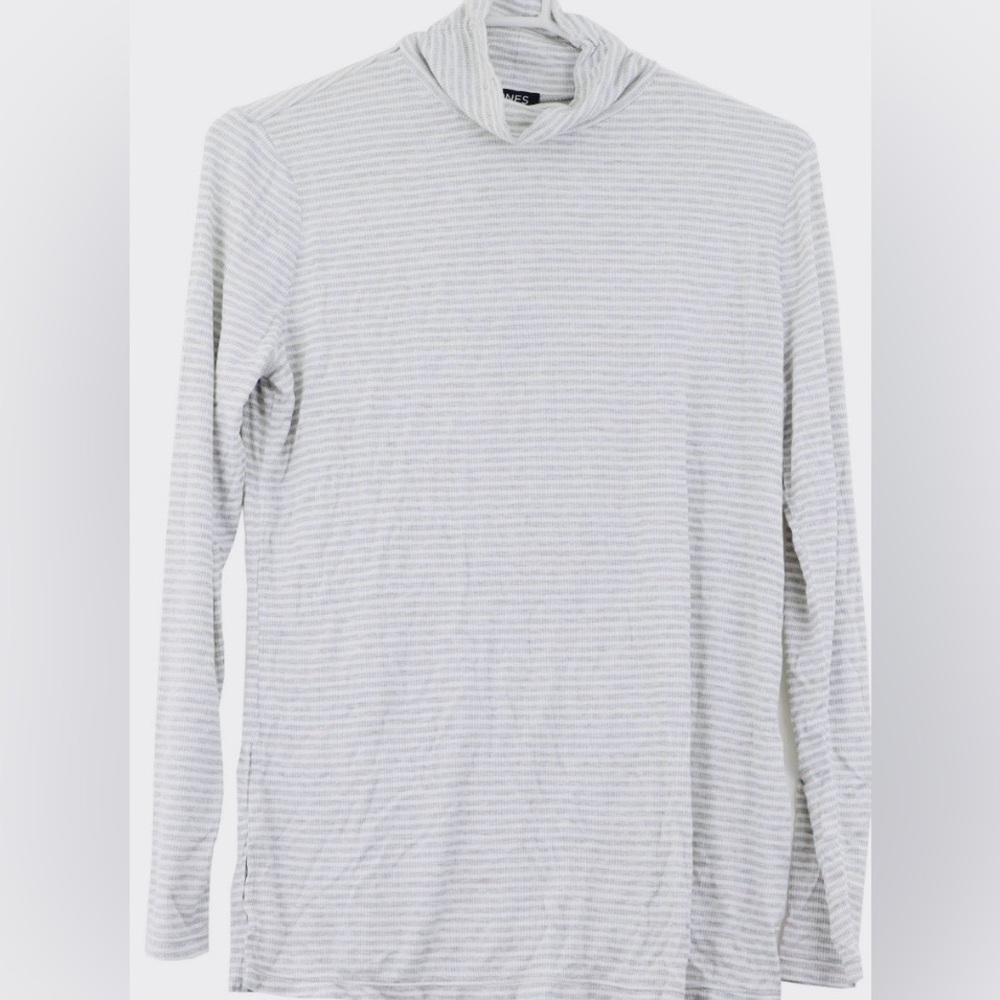 JONES NEW YORK, Light Gray Women’s Striped Long Sleeve Tee, Size Medium